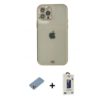 MARSİLYAN™- iPhone 12 Pro Max Kılıf Eksen Minimal Koleksiyonu - Siyah Bilvis Hayalet Cam Ekran Koruyucu + Shine Kamera Lens Koruma Cam - GI