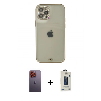MARSİLYAN™- iPhone 12 Pro Max Kılıf Eksen Minimal Koleksiyonu - Siyah Bilvis Hayalet Cam Ekran Koruyucu + Neon Fosforlu Kamera Lens - TU