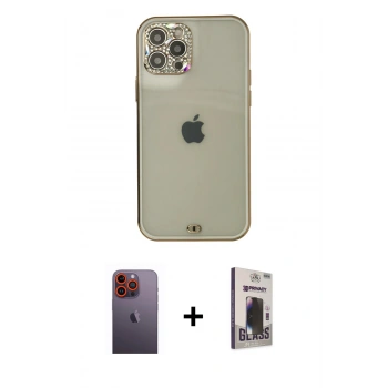 MARSİLYAN™- iPhone 12 Pro Max Kılıf Eksen Minimal Koleksiyonu - Siyah Bilvis Hayalet Cam Ekran Koruyucu + Neon Fosforlu Kamera Lens - TU