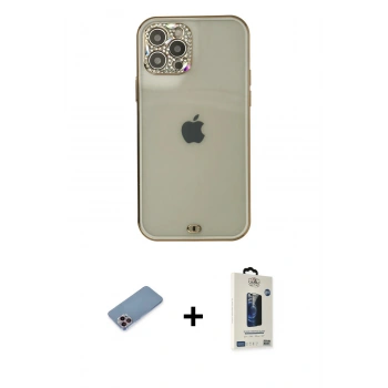 MARSİLYAN™- iPhone 12 Pro Max Kılıf Eksen Minimal Koleksiyonu - Siyah Bilvis Hayalet Cam Ekran Koruyucu + Shine Kamera Lens Koruma Cam - PE