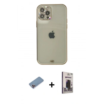 MARSİLYAN™- iPhone 12 Pro Max Kılıf Eksen Minimal Koleksiyonu - Siyah Bilvis Hayalet Cam Ekran Koruyucu + Shine Kamera Lens Koruma Cam - PE