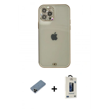 MARSİLYAN™- iPhone 12 Pro Max Kılıf Eksen Minimal Koleksiyonu - Siyah Bilvis Hayalet Cam Ekran Koruyucu + Shine Kamera Lens Koruma Cam - SH