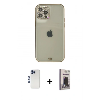 MARSİLYAN™- iPhone 12 Pro Max Kılıf Eksen Minimal Koleksiyonu - Siyah Bilvis Hayalet Cam Ekran Koruyucu + Shine Kamera Lens - LT