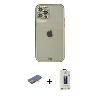 MARSİLYAN™- iPhone 12 Pro Max Kılıf Eksen Minimal Koleksiyonu - Siyah Bilvis Hayalet Cam Ekran Koruyucu + Renkli Kamera Lens Koruma Cam - TU