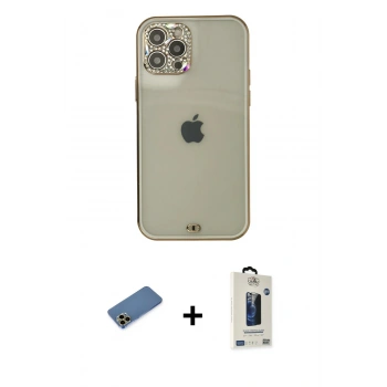 MARSİLYAN™- iPhone 12 Pro Max Kılıf Eksen Minimal Koleksiyonu - Siyah Bilvis Hayalet Cam Ekran Koruyucu + Shine Kamera Lens Koruma Cam - GD