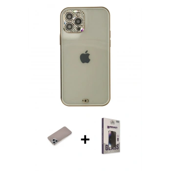 MARSİLYAN™- iPhone 12 Pro Max Kılıf Eksen Minimal Koleksiyonu - Siyah Bilvis Hayalet Cam Ekran Koruyucu + Shine Kamera Lens Koruma Cam - SABE