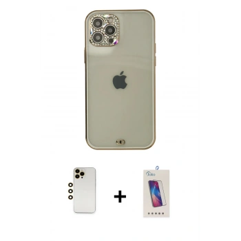 MARSİLYAN™- iPhone 12 Pro Max Kılıf Eksen Minimal Koleksiyonu - Siyah Joko 5D Cam + Shine Kamera Lens - GD