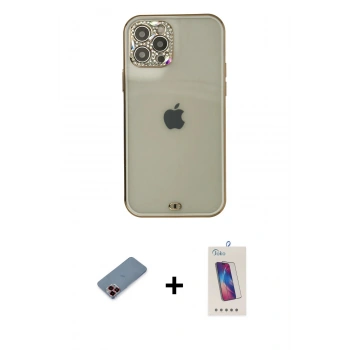 MARSİLYAN™- iPhone 12 Pro Max Kılıf Eksen Minimal Koleksiyonu - Siyah Joko 5D Cam + Metal Kamera Lens Koruma Cam - KI