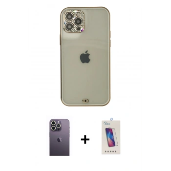 MARSİLYAN™- iPhone 12 Pro Max Kılıf Eksen Minimal Koleksiyonu - Siyah Joko 5D Cam + Neon Fosforlu Kamera Lens - BZ