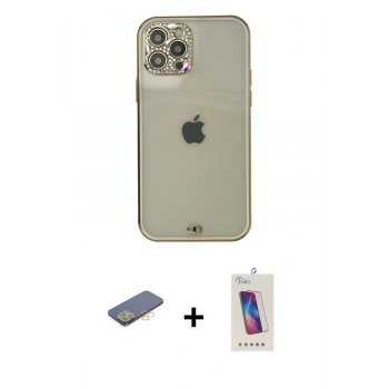 MARSİLYAN™- iPhone 12 Pro Max Kılıf Eksen Minimal Koleksiyonu - Siyah Joko 5D Cam + Renkli Kamera Lens Koruma Cam - SI