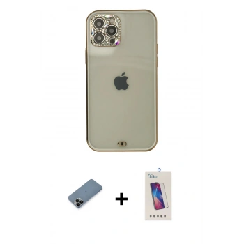 MARSİLYAN™- iPhone 12 Pro Max Kılıf Eksen Minimal Koleksiyonu - Siyah Joko 5D Cam + Shine Kamera Lens Koruma Cam - SH