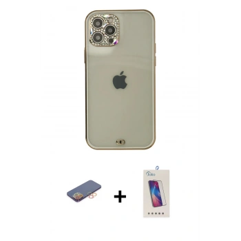 MARSİLYAN™- iPhone 12 Pro Max Kılıf Eksen Minimal Koleksiyonu - Siyah Joko 5D Cam + Renkli Kamera Lens Koruma Cam - TU