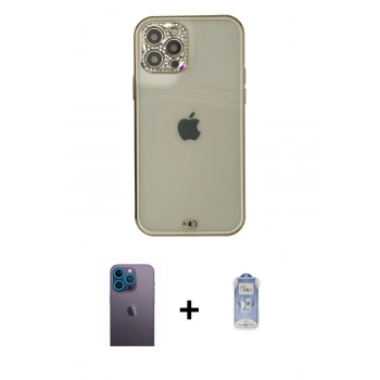 MARSİLYAN™- iPhone 12 Pro Max Kılıf Eksen Minimal Koleksiyonu - Siyah Joko Magic 5D Cam + Neon Fosforlu Kamera Lens - MI