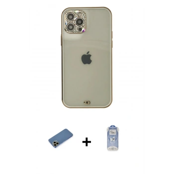 MARSİLYAN™- iPhone 12 Pro Max Kılıf Eksen Minimal Koleksiyonu - Siyah Joko Magic 5D Cam + Shine Kamera Lens Koruma Cam - GD
