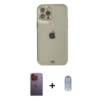 MARSİLYAN™- iPhone 12 Pro Max Kılıf Eksen Minimal Koleksiyonu - Siyah Joko Magic 5D Cam + Neon Fosforlu Kamera Lens - TU
