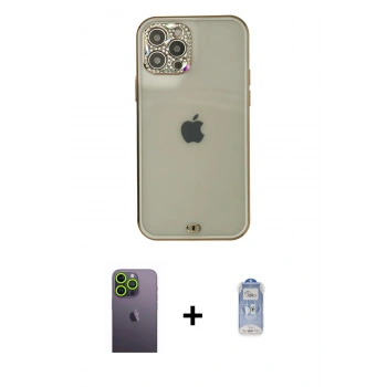 MARSİLYAN™- iPhone 12 Pro Max Kılıf Eksen Minimal Koleksiyonu - Siyah Joko Magic 5D Cam + Neon Fosforlu Kamera Lens - YL