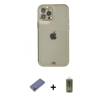 MARSİLYAN™- iPhone 12 Pro Max Kılıf Eksen Minimal Koleksiyonu - Siyah Joko Magic 5D Hayalet Cam + Metal Kamera Lens Koruma Cam - GD