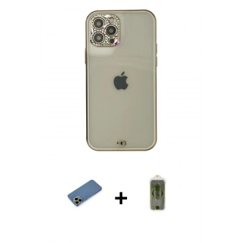 MARSİLYAN™- iPhone 12 Pro Max Kılıf Eksen Minimal Koleksiyonu - Siyah Joko Magic 5D Hayalet Cam + Shine Kamera Lens Koruma Cam - GD