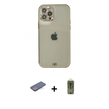 MARSİLYAN™- iPhone 12 Pro Max Kılıf Eksen Minimal Koleksiyonu - Siyah Joko Magic 5D Hayalet Cam + Renkli Kamera Lens Koruma Cam - MI