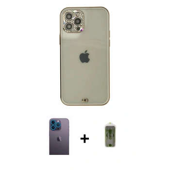 MARSİLYAN™- iPhone 12 Pro Max Kılıf Eksen Minimal Koleksiyonu - Siyah Joko Magic 5D Hayalet Cam + Neon Fosforlu Kamera Lens - MI