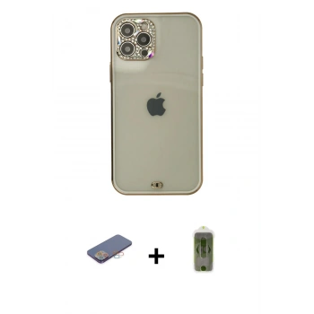MARSİLYAN™- iPhone 12 Pro Max Kılıf Eksen Minimal Koleksiyonu - Siyah Joko Magic 5D Hayalet Cam + Renkli Kamera Lens Koruma Cam - PE