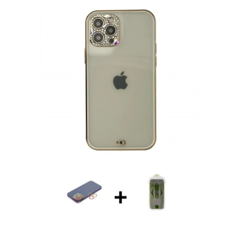 MARSİLYAN™- iPhone 12 Pro Max Kılıf Eksen Minimal Koleksiyonu - Siyah Joko Magic 5D Hayalet Cam + Renkli Kamera Lens Koruma Cam - TU