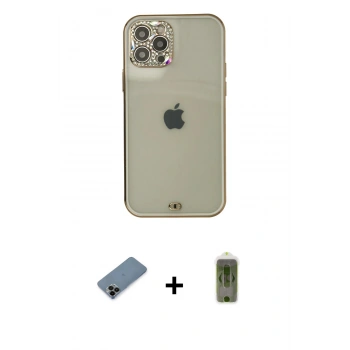 MARSİLYAN™- iPhone 12 Pro Max Kılıf Eksen Minimal Koleksiyonu - Siyah Joko Magic 5D Hayalet Cam + Shine Kamera Lens Koruma Cam - SH