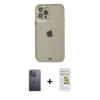 MARSİLYAN™- iPhone 12 Pro Max Kılıf Eksen Minimal Koleksiyonu - Siyah Mat Seramik Nano Ekran Koruyucu + Neon Fosforlu Kamera Lens - BZ