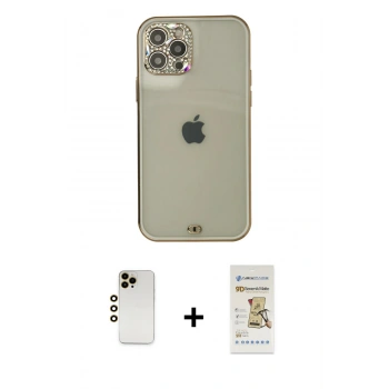 MARSİLYAN™- iPhone 12 Pro Max Kılıf Eksen Minimal Koleksiyonu - Siyah Mat Seramik Nano Ekran Koruyucu + Shine Kamera Lens - GD