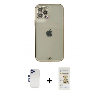 MARSİLYAN™- iPhone 12 Pro Max Kılıf Eksen Minimal Koleksiyonu - Siyah Mat Seramik Nano Ekran Koruyucu + Shine Kamera Lens - LT