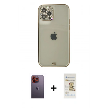 MARSİLYAN™- iPhone 12 Pro Max Kılıf Eksen Minimal Koleksiyonu - Siyah Mat Seramik Nano Ekran Koruyucu + Neon Fosforlu Kamera Lens - TU
