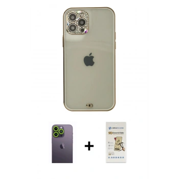 MARSİLYAN™- iPhone 12 Pro Max Kılıf Eksen Minimal Koleksiyonu - Siyah Mat Seramik Nano Ekran Koruyucu + Neon Fosforlu Kamera Lens - YL