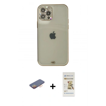 MARSİLYAN™- iPhone 12 Pro Max Kılıf Eksen Minimal Koleksiyonu - Siyah Mat Seramik Nano Ekran Koruyucu + Renkli Kamera Lens Koruma Cam - TU