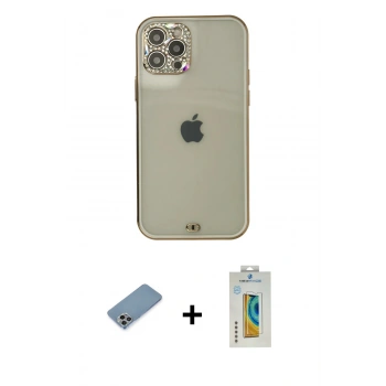 MARSİLYAN™- iPhone 12 Pro Max Kılıf Eksen Minimal Koleksiyonu - Siyah Polymer Nano Ekran Koruyucu + Shine Kamera Lens Koruma Cam - GI