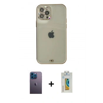 MARSİLYAN™- iPhone 12 Pro Max Kılıf Eksen Minimal Koleksiyonu - Siyah Polymer Nano Ekran Koruyucu + Neon Fosforlu Kamera Lens - MI