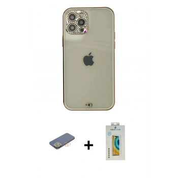 MARSİLYAN™- iPhone 12 Pro Max Kılıf Eksen Minimal Koleksiyonu - Siyah Polymer Nano Ekran Koruyucu + Renkli Kamera Lens Koruma Cam - SI