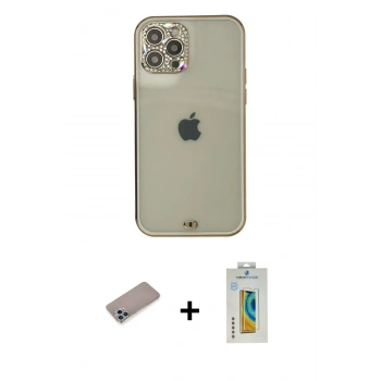 MARSİLYAN™- iPhone 12 Pro Max Kılıf Eksen Minimal Koleksiyonu - Siyah Polymer Nano Ekran Koruyucu + Shine Kamera Lens Koruma Cam - SABE