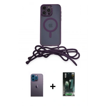 MARSİLYAN™- iPhone 12 Pro Max Kılıf Eksen Özel Seri - Şeffaf 360 Full Body Arka Koruyucu + Neon Fosforlu Kamera Lens - MI
