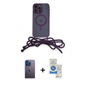 MARSİLYAN™- iPhone 12 Pro Max Kılıf Eksen Özel Seri - Şeffaf Royal Nano Ekran Koruyucu + Neon Fosforlu Kamera Lens - MI
