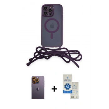 MARSİLYAN™- iPhone 12 Pro Max Kılıf Eksen Özel Seri - Şeffaf Royal Nano Ekran Koruyucu + Neon Fosforlu Kamera Lens - SI