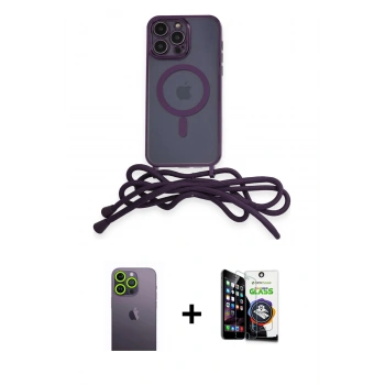 MARSİLYAN™- iPhone 12 Pro Max Kılıf Eksen Özel Seri - Şeffaf Temperli Cam Ekran Koruyucu + Neon Fosforlu Kamera Lens - YL