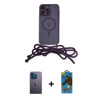 MARSİLYAN™- iPhone 12 Pro Max Kılıf Eksen Özel Seri - Siyah 18D Cam Ekran Koruyucu + Neon Fosforlu Kamera Lens - MI