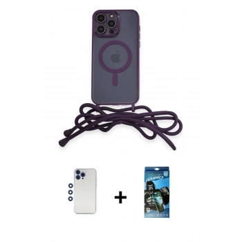 MARSİLYAN™- iPhone 12 Pro Max Kılıf Eksen Özel Seri - Siyah 34D Izgaralı Cam + Shine Kamera Lens - LT