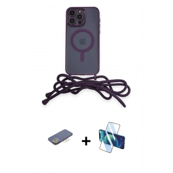 MARSİLYAN™- iPhone 12 Pro Max Kılıf Eksen Özel Seri - Siyah 3D Antistatik Cam Ekran Koruyucu + Renkli Kamera Lens Koruma Cam - MI