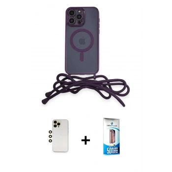 MARSİLYAN™- iPhone 12 Pro Max Kılıf Eksen Özel Seri - Siyah 5D Eko Cam Ekran Koruyucu + Shine Kamera Lens - GD