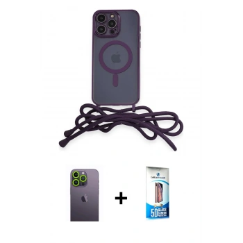 MARSİLYAN™- iPhone 12 Pro Max Kılıf Eksen Özel Seri - Siyah 5D Eko Cam Ekran Koruyucu + Neon Fosforlu Kamera Lens - YL