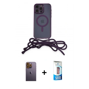 MARSİLYAN™- iPhone 12 Pro Max Kılıf Eksen Özel Seri - Siyah 5D Eko Cam Ekran Koruyucu + Neon Fosforlu Kamera Lens - SI