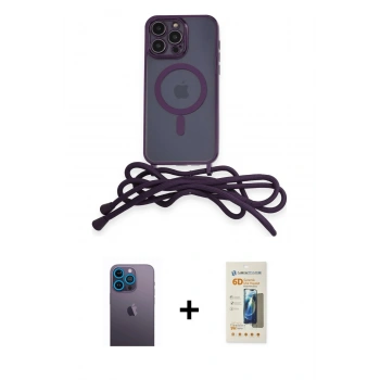 MARSİLYAN™- iPhone 12 Pro Max Kılıf Eksen Özel Seri - Siyah 6D Mat Seramik Hayalet Nano Ekran Koruyucu + Neon Fosforlu Kamera Lens - MI