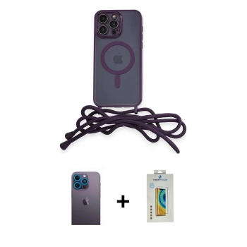 MARSİLYAN™- iPhone 12 Pro Max Kılıf Eksen Özel Seri - Siyah Polymer Nano Ekran Koruyucu + Neon Fosforlu Kamera Lens - MI