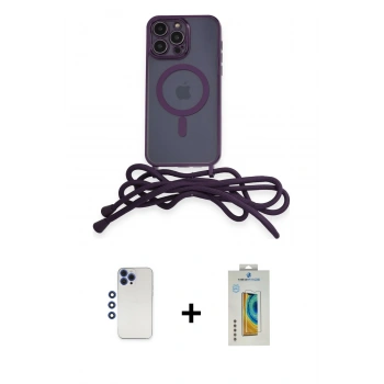 MARSİLYAN™- iPhone 12 Pro Max Kılıf Eksen Özel Seri - Siyah Polymer Nano Ekran Koruyucu + Shine Kamera Lens - LT